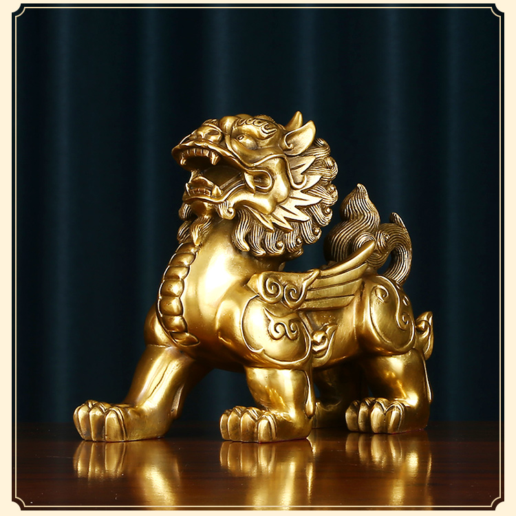 德祥缘铜麒麟摆件工艺品办公室客厅家居装饰品乔迁礼物开业礼品大号