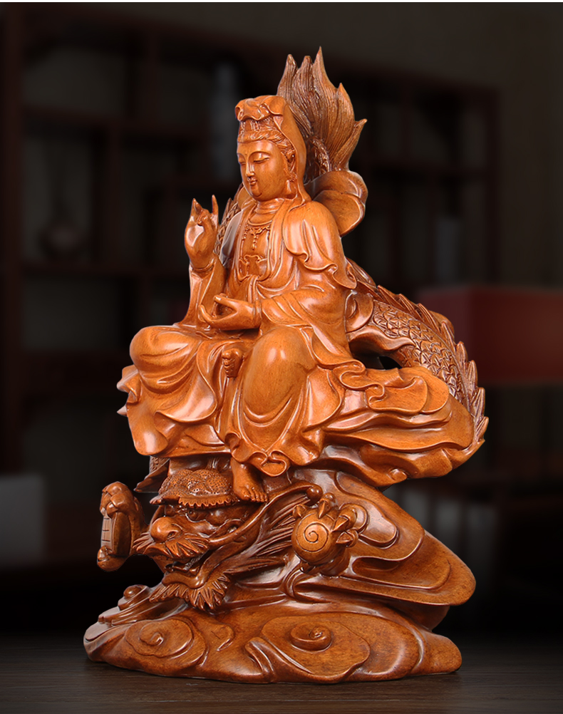 观音摆件降龙观音大士佛像佛像供奉南海观世音菩萨客厅装饰品 大号