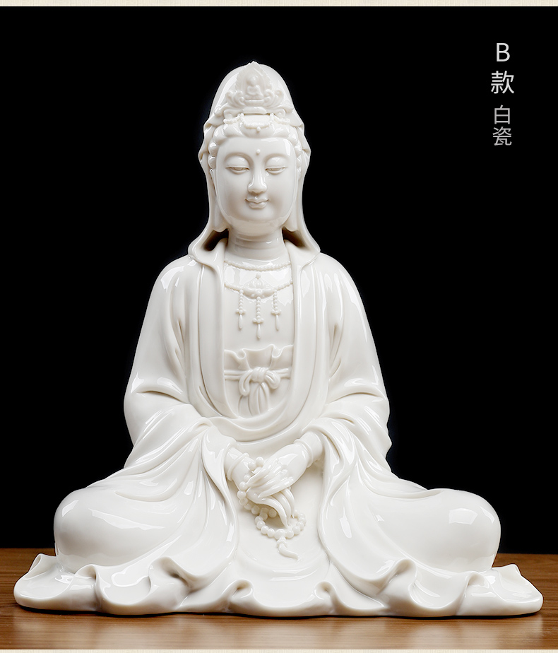 东方泥土陶瓷自在观世音菩萨佛像摆件德化白瓷雕塑品静思观音d5277b