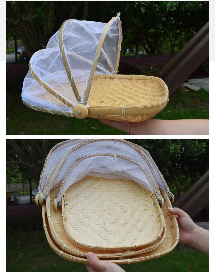 水果盘晾晒簸箕馒头筐防虫竹制品竹筛子晒干货 长方形大号43*34【图片