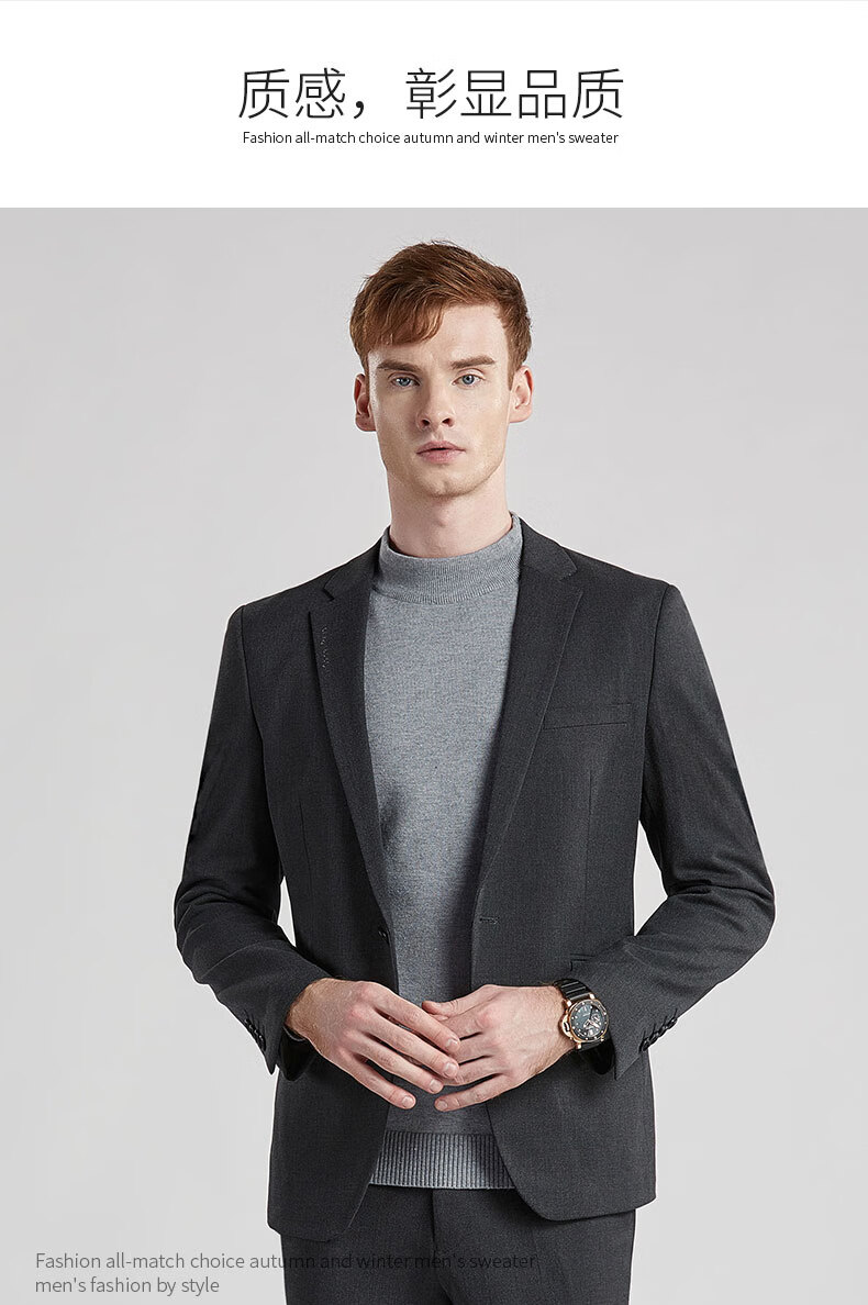 虎都商务休闲西装男套装职业正装韩版修身新郎伴郎结婚两件套礼服卡其