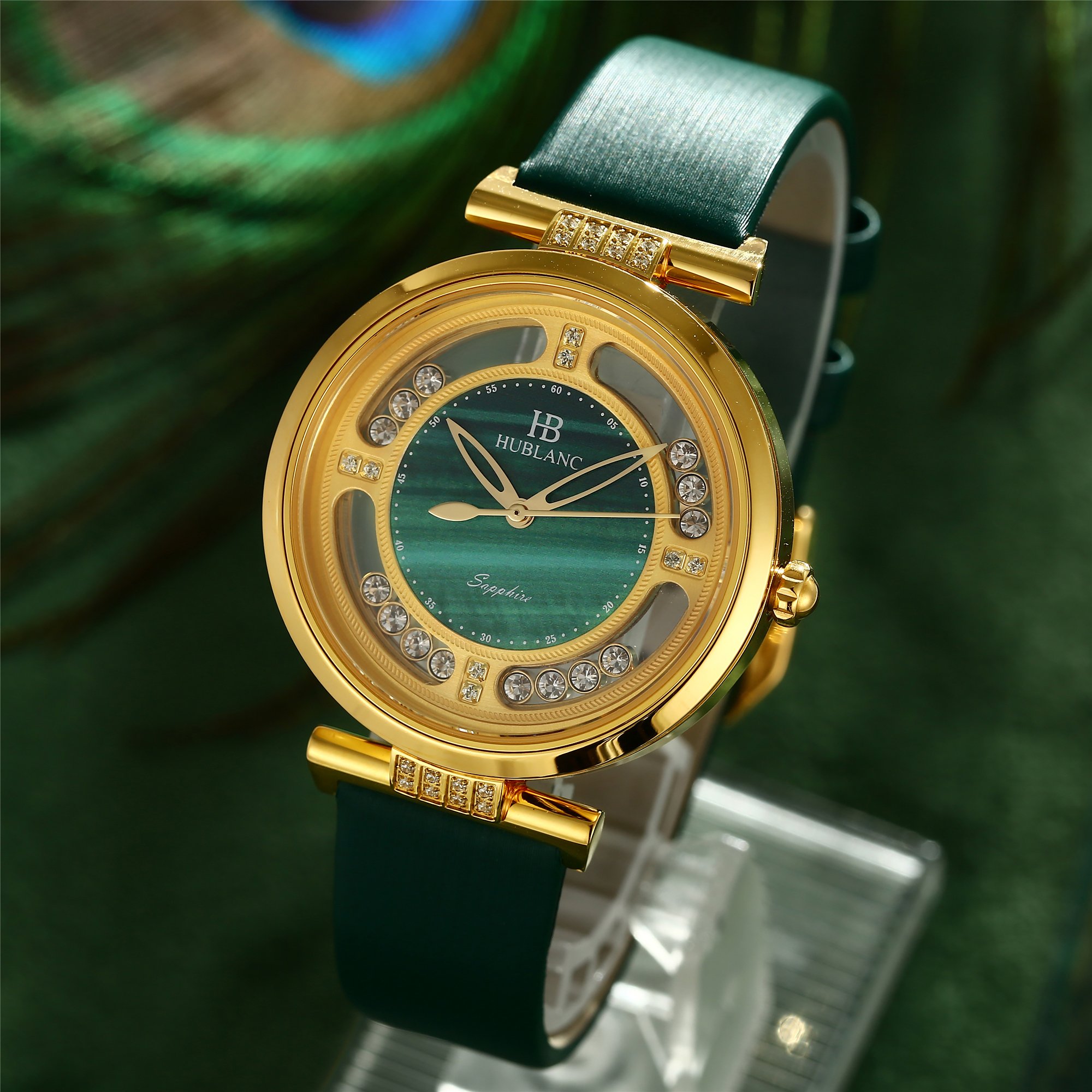 hb宇珀金表足金999金表小绿表女腕表女生礼物黄金手表进口机芯顺丰速
