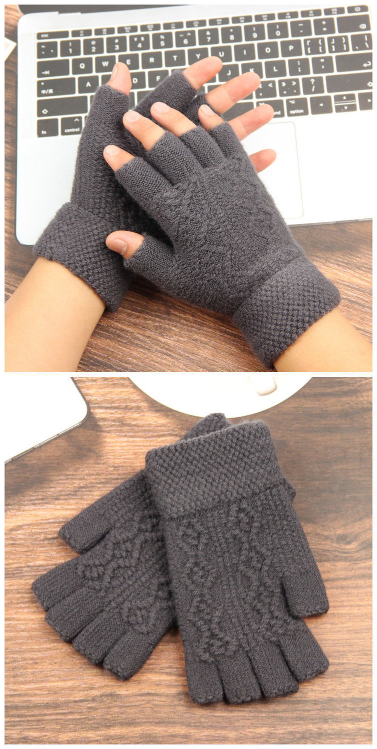 毛线手套男高品质男士半指保暖漏指头半截冬季防寒手套冬天手套男女加