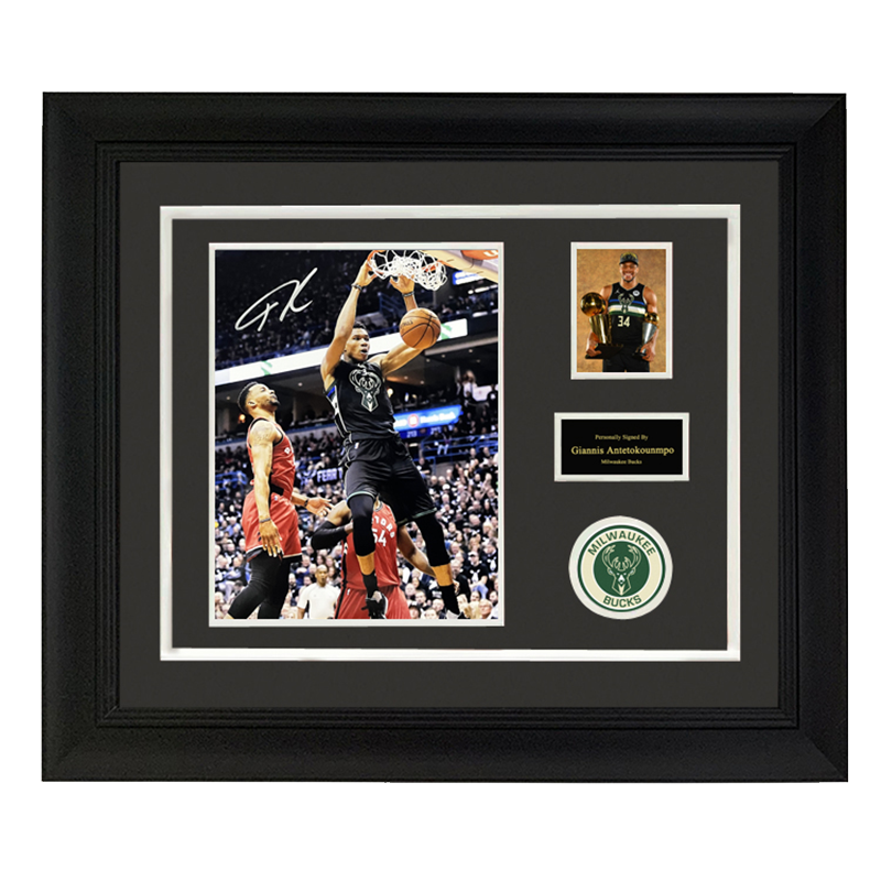 雄鹿队总冠军 字母哥亲笔签名照片 阿德托昆博 相框 含证书 不易流行