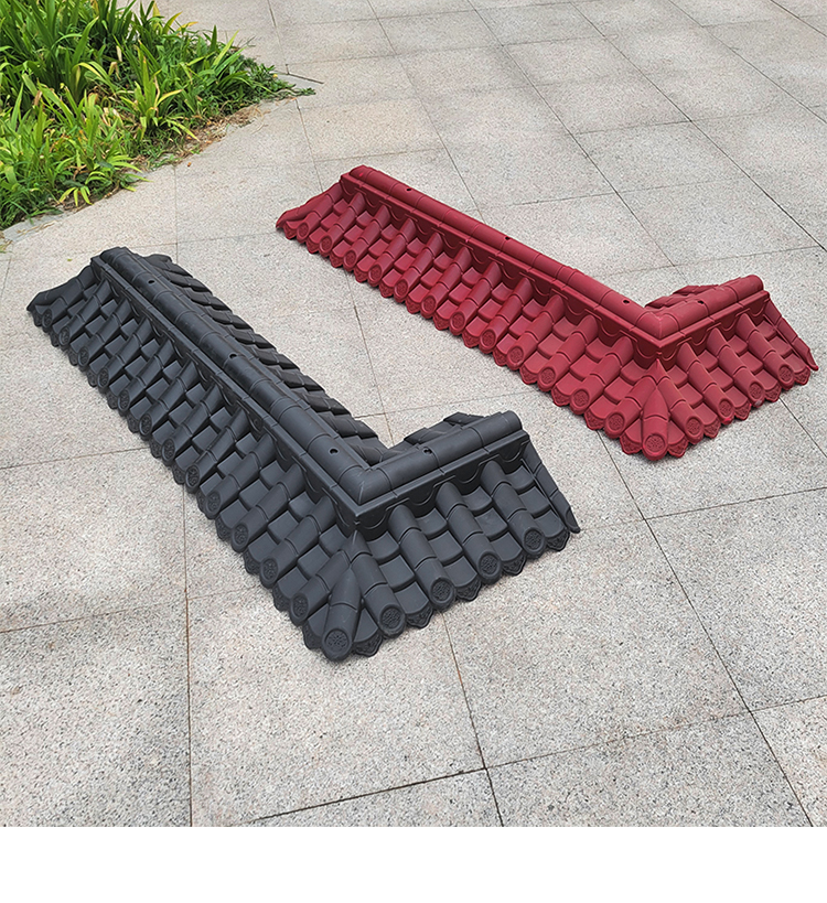 24墙小号双面瓦拐角塑料围墙配套转角院墙90度拐弯件仿古装饰树脂黑色