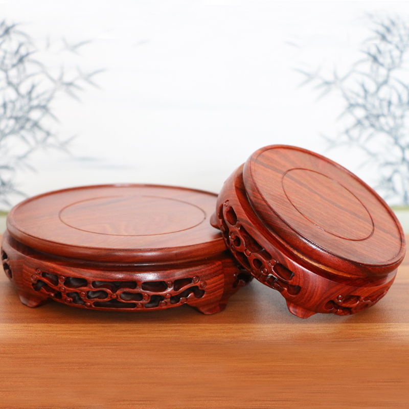 花瓶底座实木奇石底座红木摆件底座实木圆形神像香炉石头鱼缸奇石托架