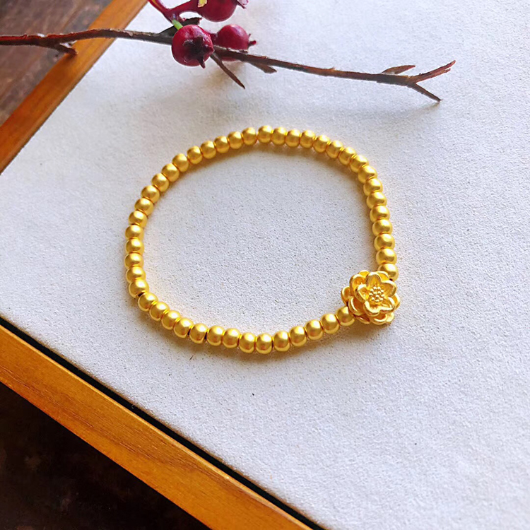 老凤凰黄金光珠莲花手链3d硬金足金999莲花转运珠手串女母节礼物17cm