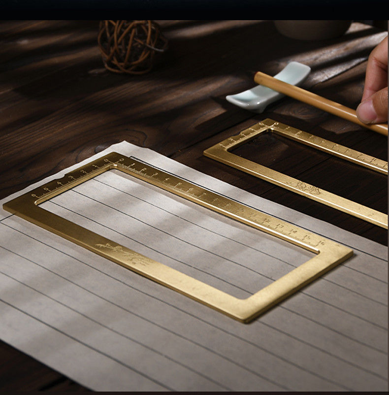 温妤wxpyu 方框仿圈纯铜镇尺写字格子框黄铜镇纸压纸书法打格神器