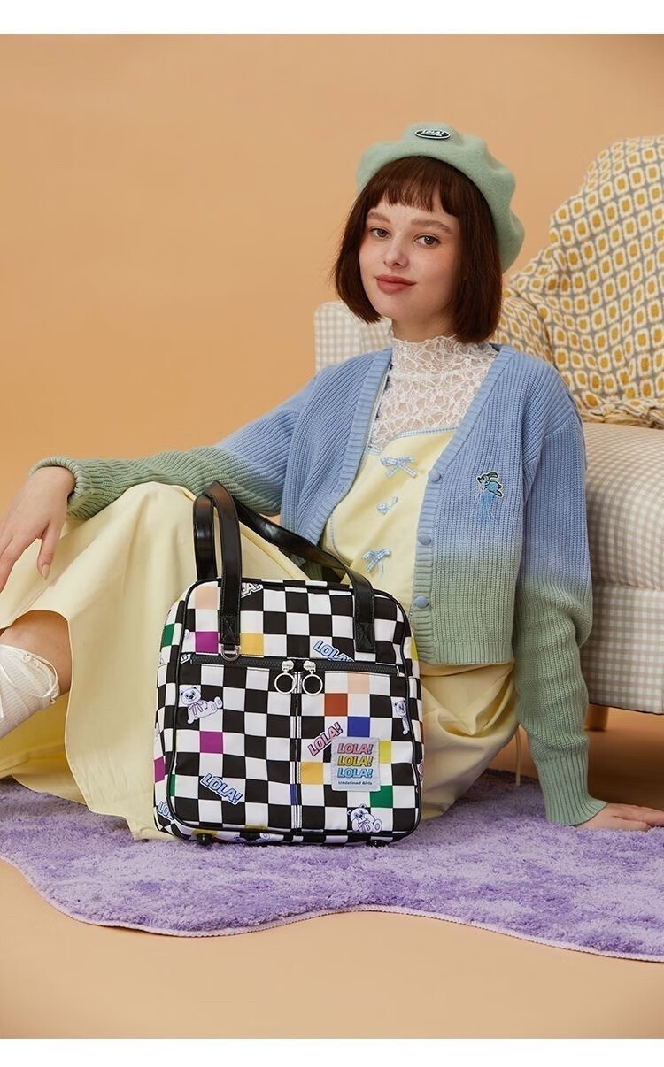 lola design包loladesign可爱少女棋盘格单肩2022新款托特小众原创女