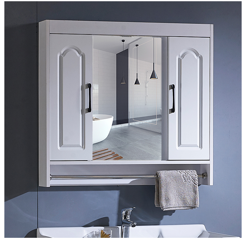 实木隐藏式风水镜柜洗手间内藏镜箱挂墙式卫浴镜子带置物架60cm白色