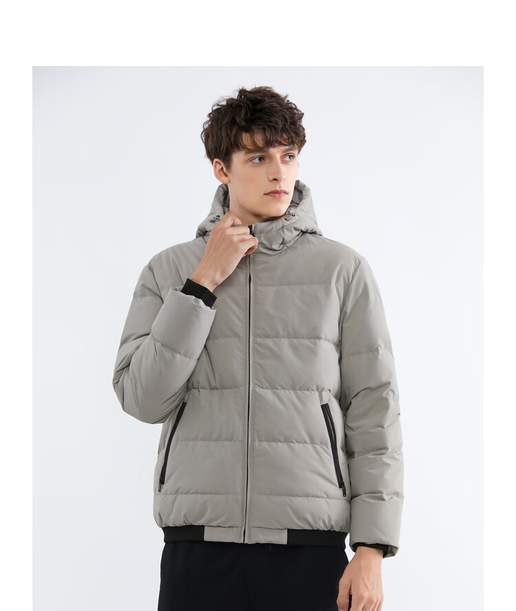真维斯男装 冬季 化纤连帽净色中羽绒外套 灰蓝2691 m