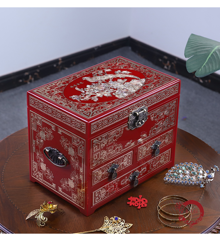 京选优品平遥推光漆器晋元恒双层古风妆奁盒复古首饰盒平遥推光漆闺蜜