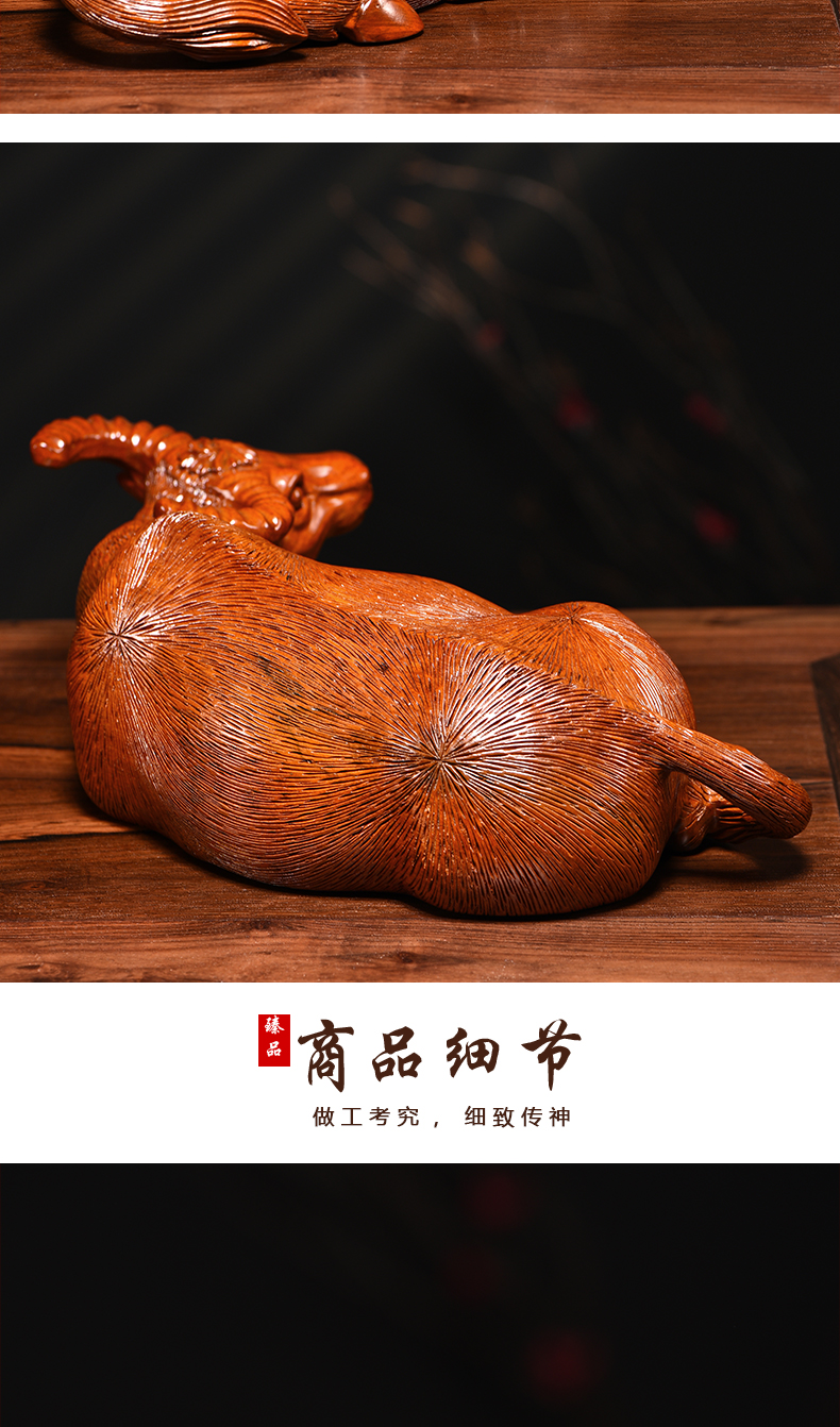 桑泰龙樾花梨木雕卧牛摆件实木雕刻十二生肖家居客厅办公摆设装饰工艺