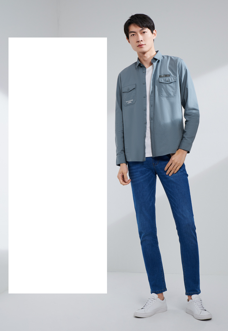 hla海澜之家时尚净色长袖休闲衬衫2020春季新品清新工装风长衬男hnead