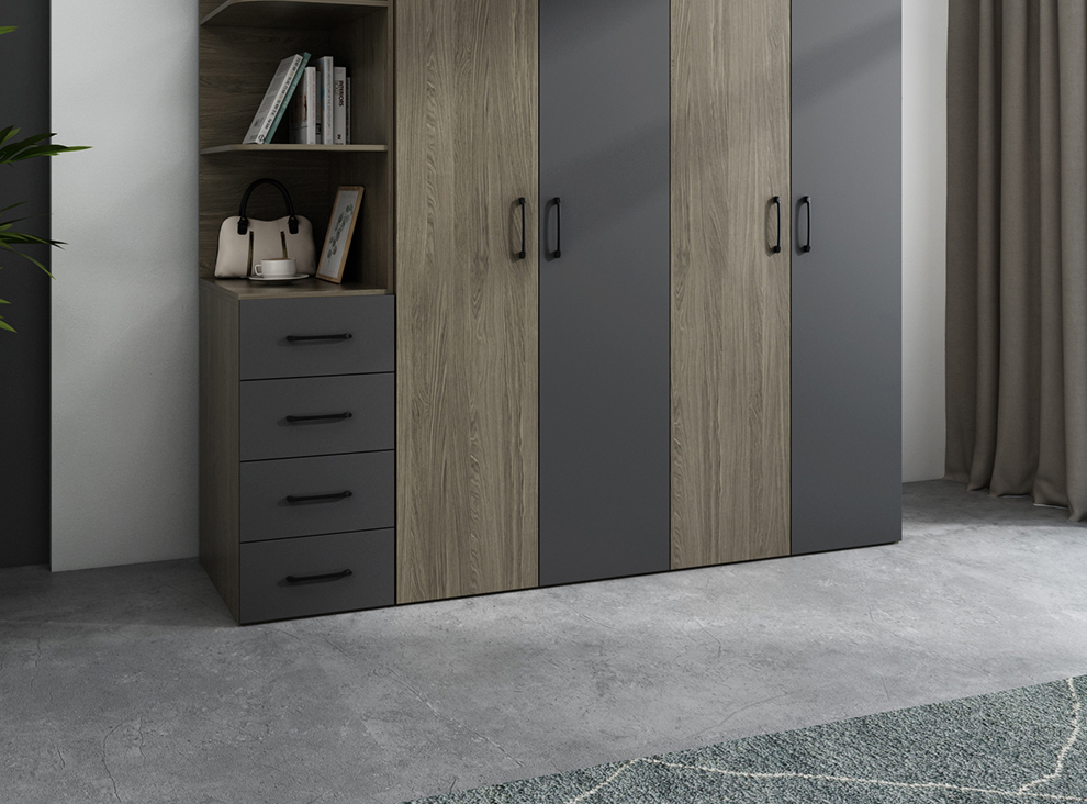 灰橡木色 四门衣柜 顶柜