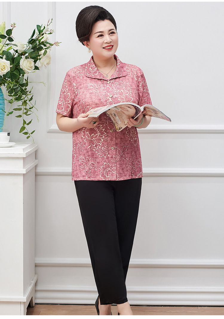 奶奶夏装套装衬衫中老年人胖妈妈短袖老人太太夏季加肥加大码宽松