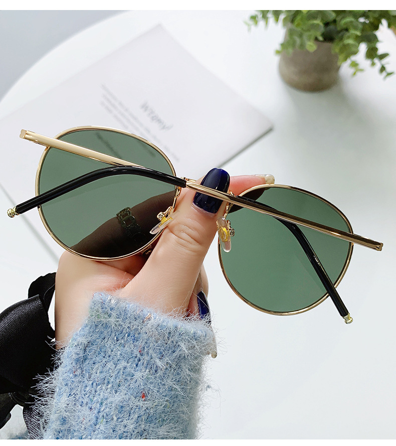 金属太阳镜男复古椭圆形眼镜框太子墨镜防紫外线欧美太阳镜女黑框黑灰