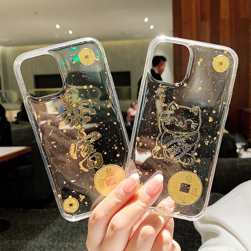 11pro手机壳xs max透明xr金箔苹果7p/8plus iphone11 滴胶黄金猫