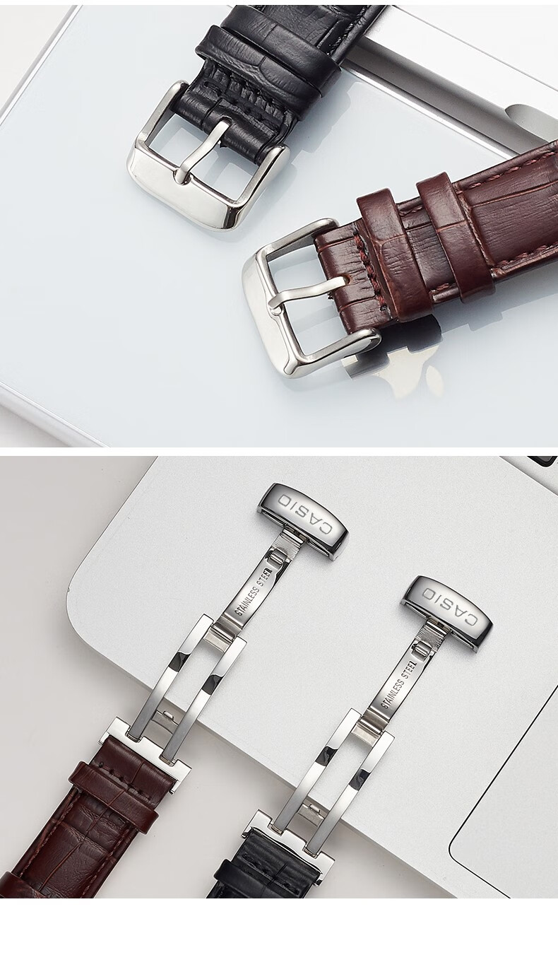 原装卡西欧真皮表带蝴蝶扣针男士女efr-526d/mtp-1375l/wr50m 棕色