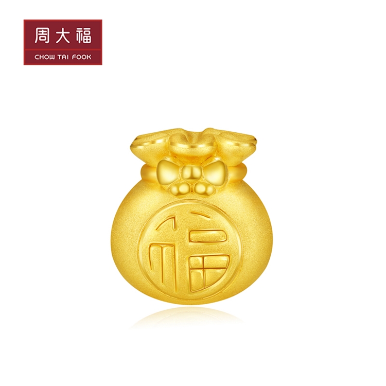 520礼物周大福珠宝首饰蝴蝶结福袋定价足金黄金转运珠eor552￥1280