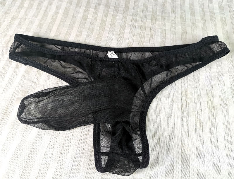 男士内裤生理阴i茎丁字内裤透明全露t裤带j套丝袜内裤黑色xl