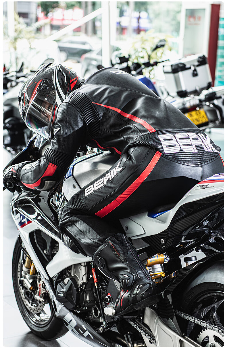 大眼骑行服连体 berik大眼连体皮衣摩托车骑行服男赛道竞技机车服防摔