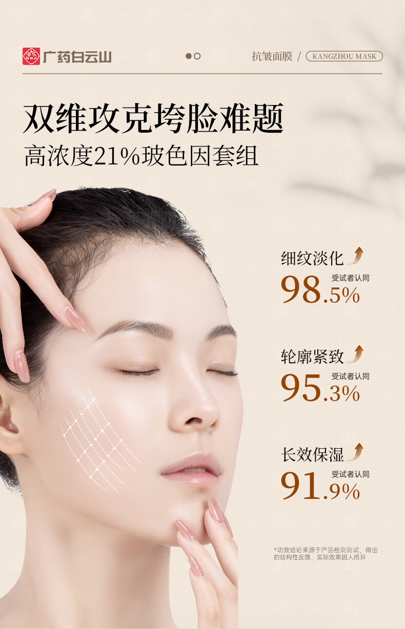 白云山虫草玻色因抗皱面膜紧致淡化细纹去黄提亮保湿补水男女 【抗皱 保湿】 5片 *25ml