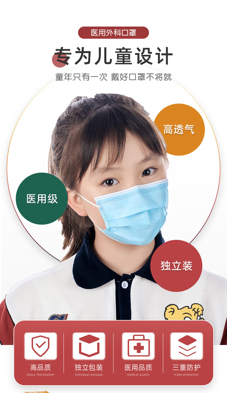 尚康德儿童医用外科口罩一次性三层防护口罩挂耳式防粉尘防飞沫防细菌