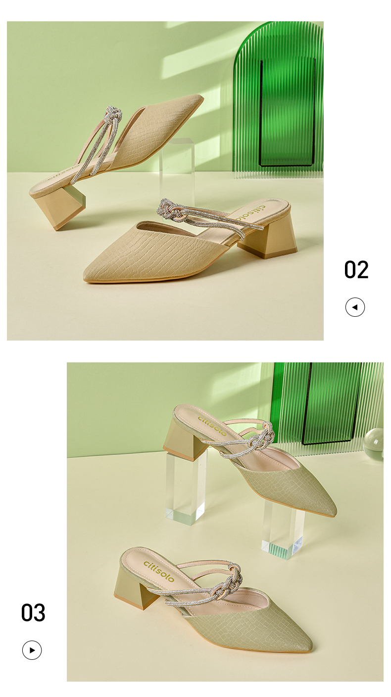 大东/西颂夏季新款甜美仙女风中跟粗跟婉约尖头包头凉鞋女鞋2700 松