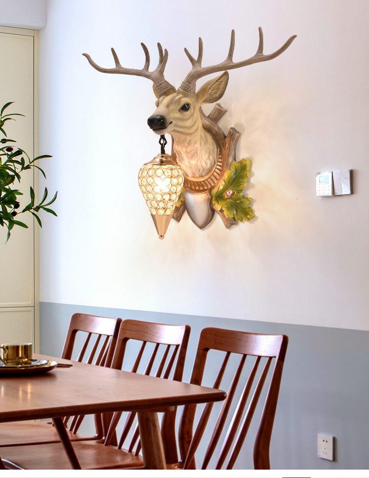 欧式个性创意鹿角灯客厅电视背景墙灯楼梯过道麋鹿北欧小鹿头壁灯大号