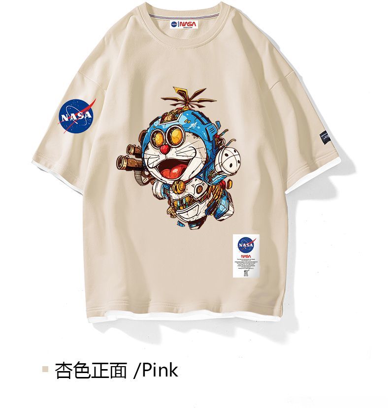 nasa联名哆啦a梦五分袖t恤女机械宽松旗舰店官网机器猫学生男叮当猫双