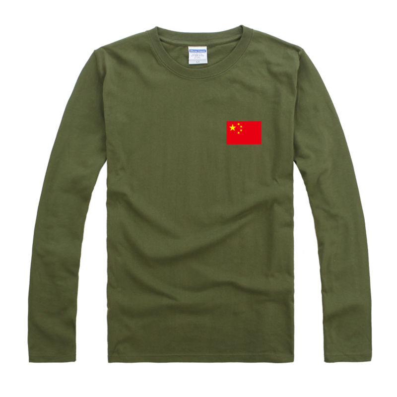 新品带印有中国国旗标志的长袖t恤五星红旗上衣服装男女纯棉春装宽松
