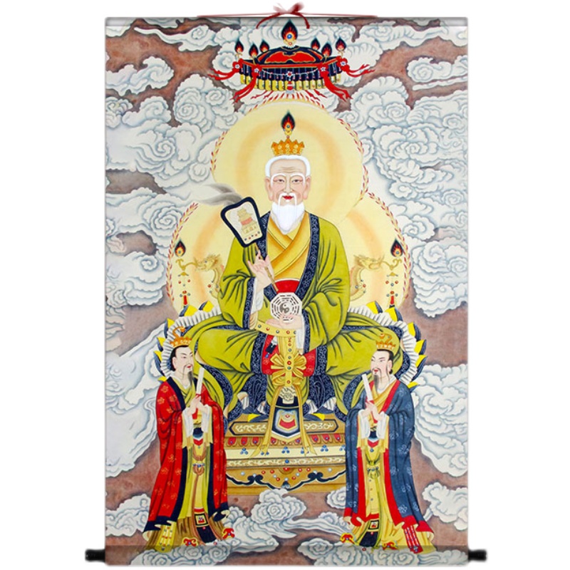 2022新款太上老君画像清静经挂画五岳真形图挂图太上七十二绢丝卷轴画