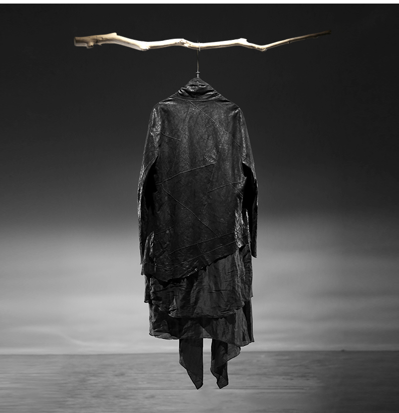 归心原创设计师男装男士中国风飘逸洒脱风衣男中长款春季披风黑色xl