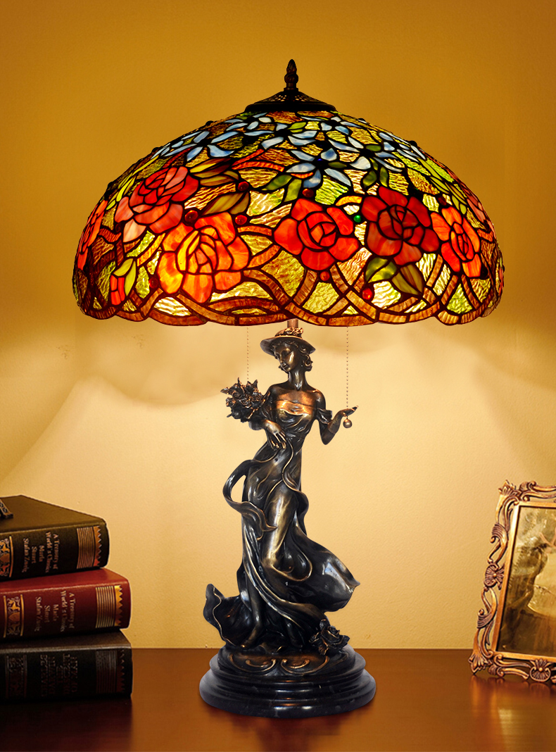 hauty 豪蒂 玫瑰圣女 18寸铜雕艺术古董收藏 欧式古典装饰台灯 宫锁