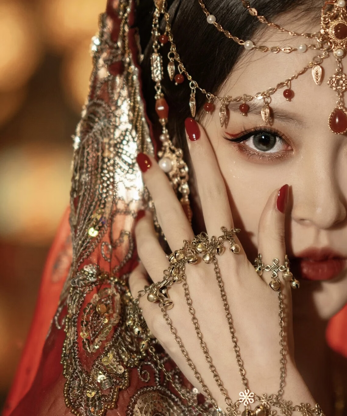 帕达曼古风蒙面纱汉服异域风情茉莉公主沙丽头纱异域风