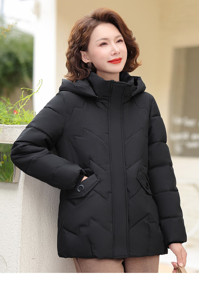 Hengyuanxiang Middle-aged Mom Winter Mid-length Down Cotton Jacket Thickened Fleece-lined Coat for Middle-aged and Elderly Women 26