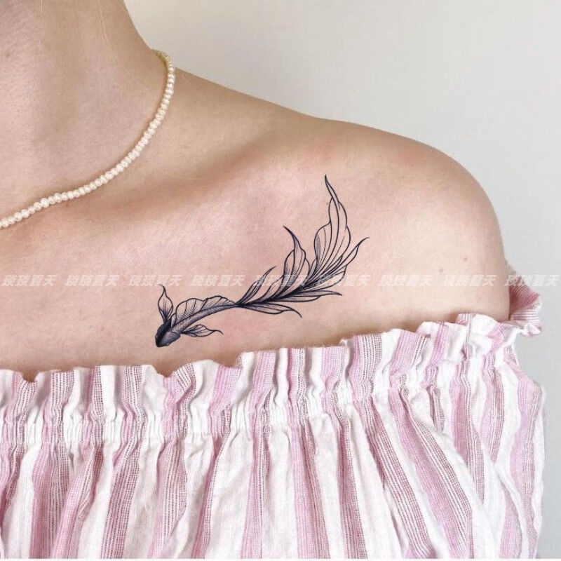 转运锦鲤果汁金鱼锁骨纹身贴草本半防水逼真男女手臂植物图案 4张