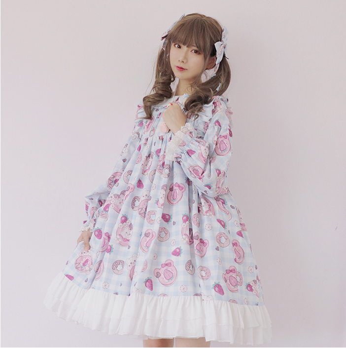 洛丽塔lolita女装洋装日系软妹莓熊物语日常春夏款oplolita连衣裙女