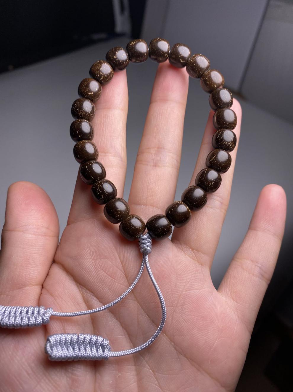 新款精品小串椰壳桶珠原色椰蒂单圈文玩佛珠手串素珠散珠菩提子9x8直