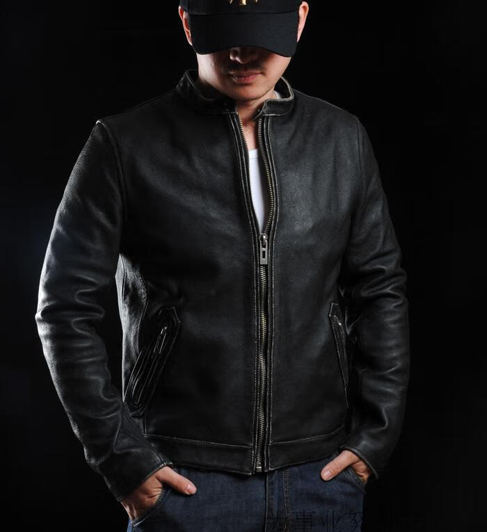 【轻奢侈皮衣】吉普国际品牌schotts进口小牛皮做旧立领修身短款机车