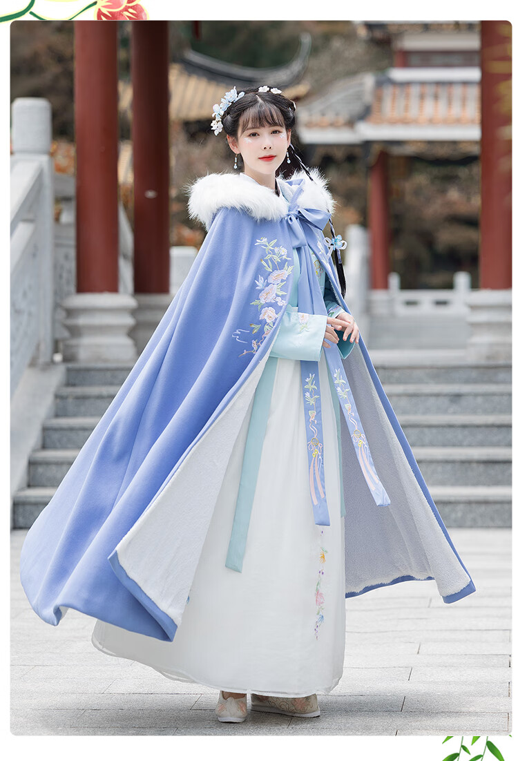 长款加绒加厚古风披肩中国风古装披风古风 5678大红色斗篷衣长110cm