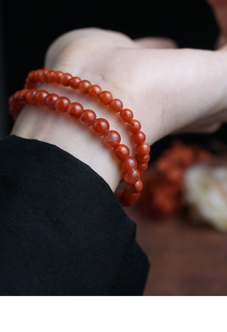 入古 极细南红玛瑙手串小米珠单圈转运女款天然本命年柿子红手链4mm春