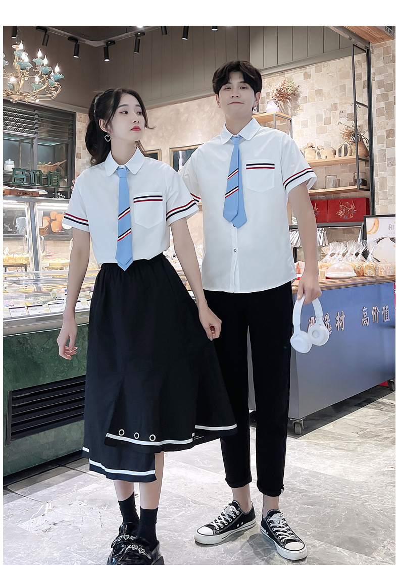 诺嫚娣轲合唱团服装毕业照大合唱班服短袖衬衫初中学生校服表演礼服大