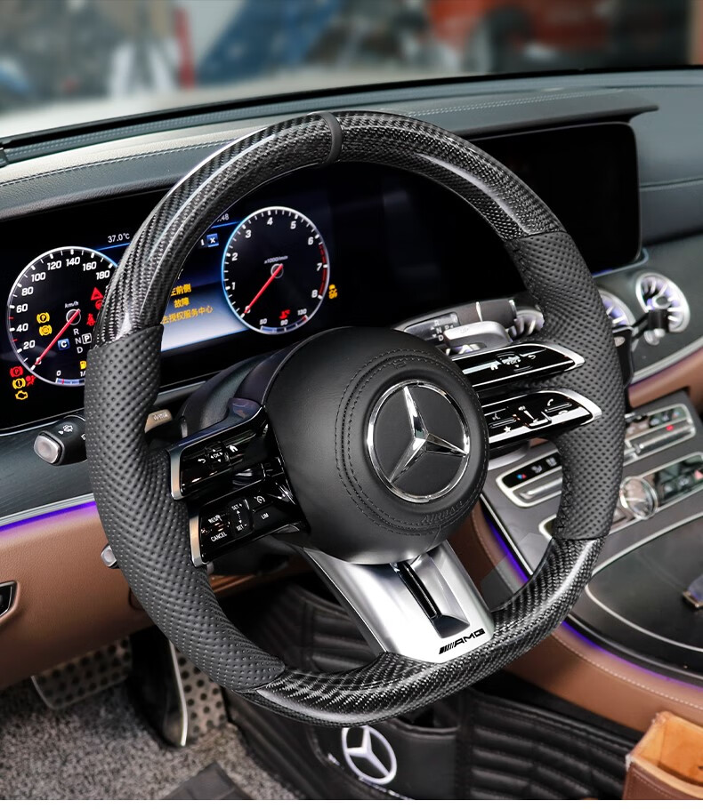 瑞兔适用奔驰amg碳纤维方向盘e300c200lsk蜻蜓按键总成通用改装新老款