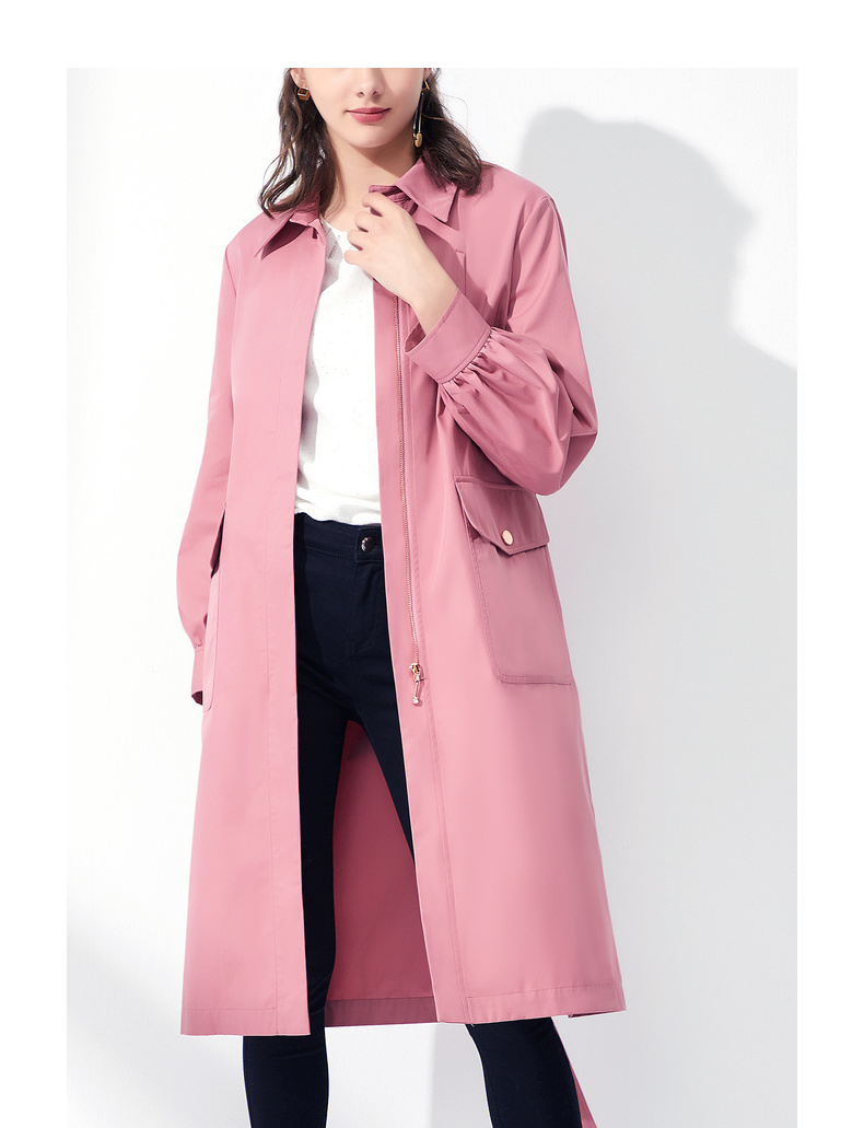 xg雪歌商场同款2020春季新款中长休闲风衣女韩版简约粉色百搭大衣直筒