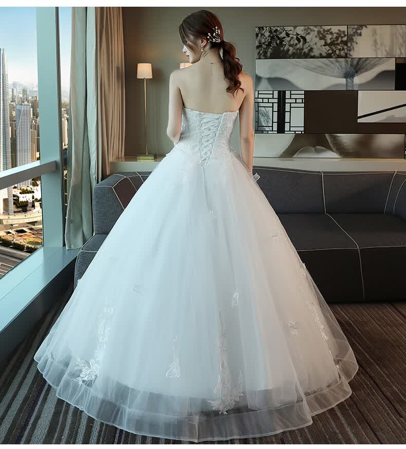 禾莱婚纱女新娘礼服拖尾公主小个子2022新款白色抹胸简约韩式森系ml