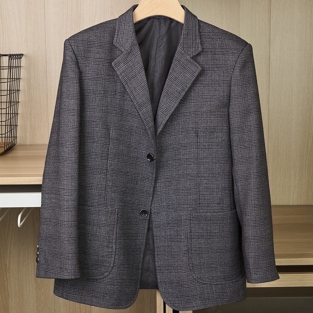 爸爸西装50到60岁秋季格纹宽松中老年人男装爷爷商务休闲西装爸爸外套