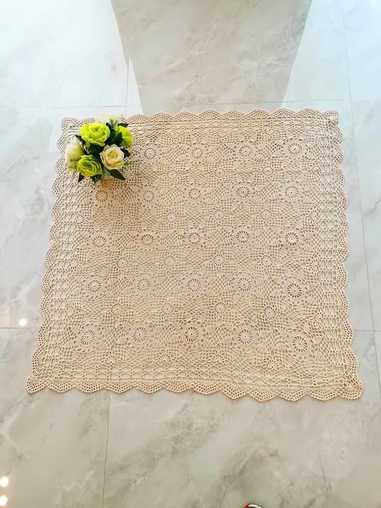 手工钩针钩花桌布如意纯新款沙发巾 编织镂空布艺 盖巾电视罩 米色 40