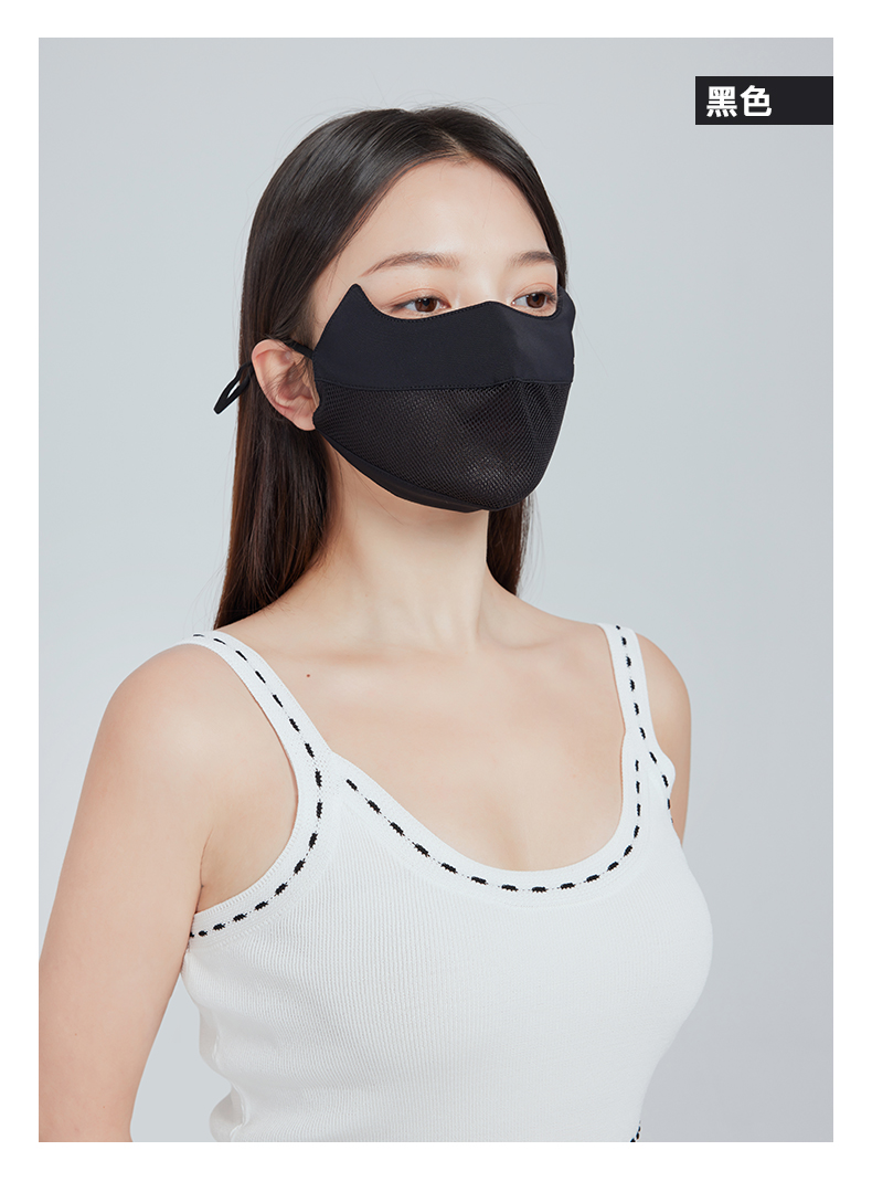 韩国zauo防晒口罩护眼角面罩3d立体口罩夏季女防尘防紫外线冰丝黑色